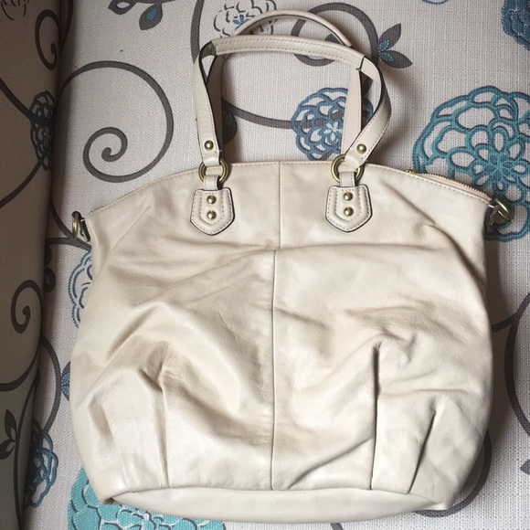 Coach Cream Leather Tote Shoulder Bag Gold Accent - Picture 3 of 6